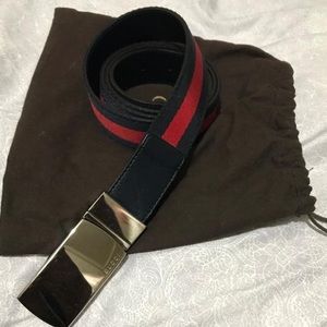 Gucci Exclusive Web Belt In Navy/Red/Navy